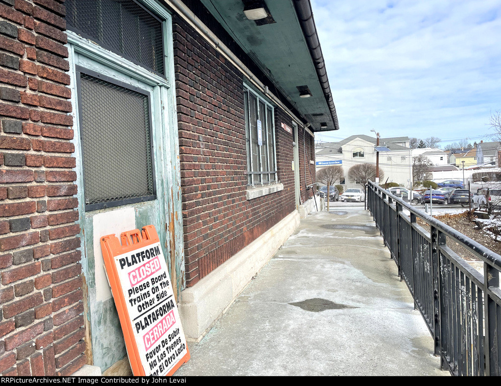 The pedestrian walkway over the tracks along the former Lackawanna RR Kingsland Station building 